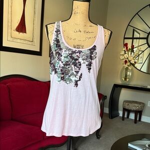 Express White Tank Top with Sequin Design